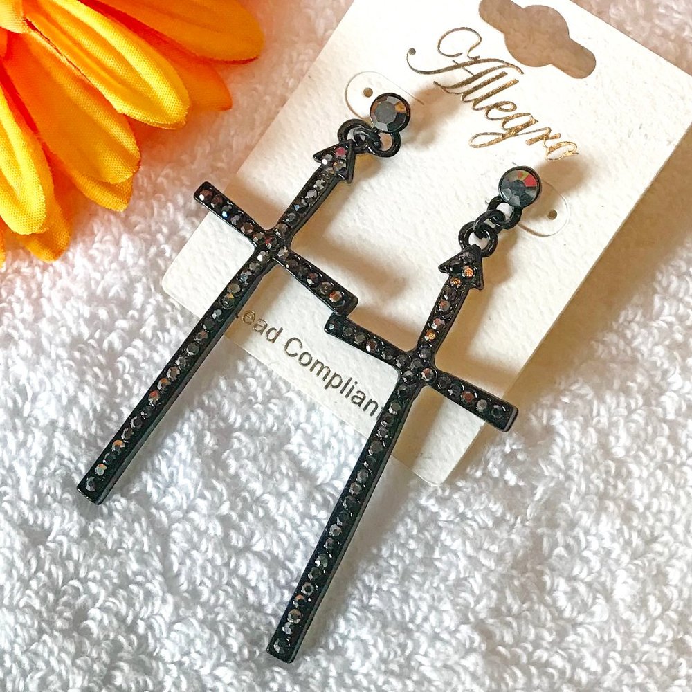 3 for $25 Long Boho Earrings Black Cross Post Dangle Drops